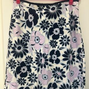 Beautiful LOFT Navy and Pink Floral Midi Linen Skirt Size 12